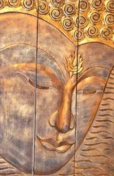  Buddhism Painting - Buddha head in golden powder Buddhism
